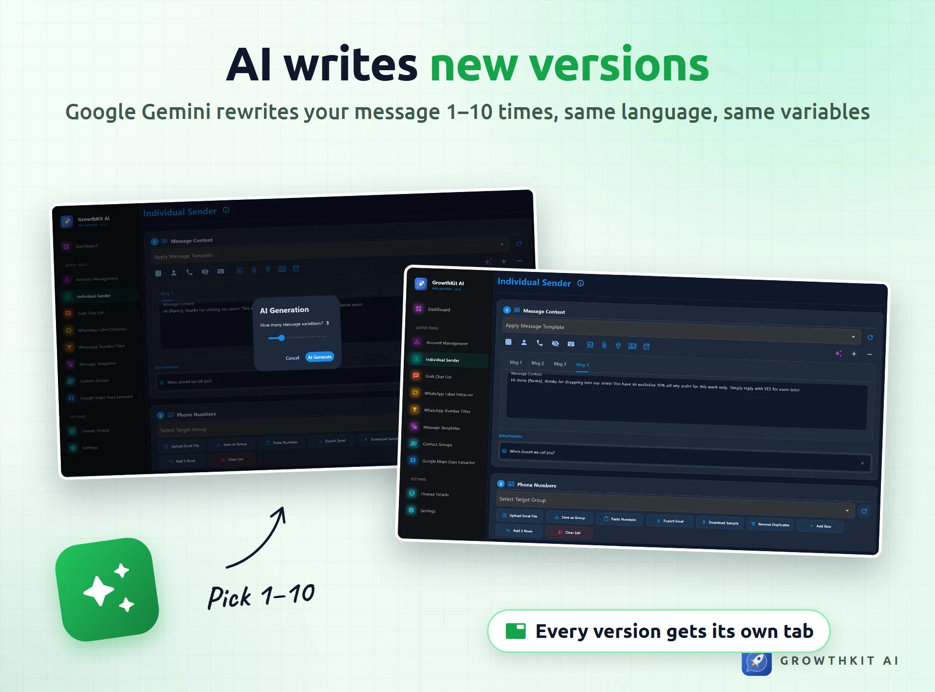 AI writes message versions